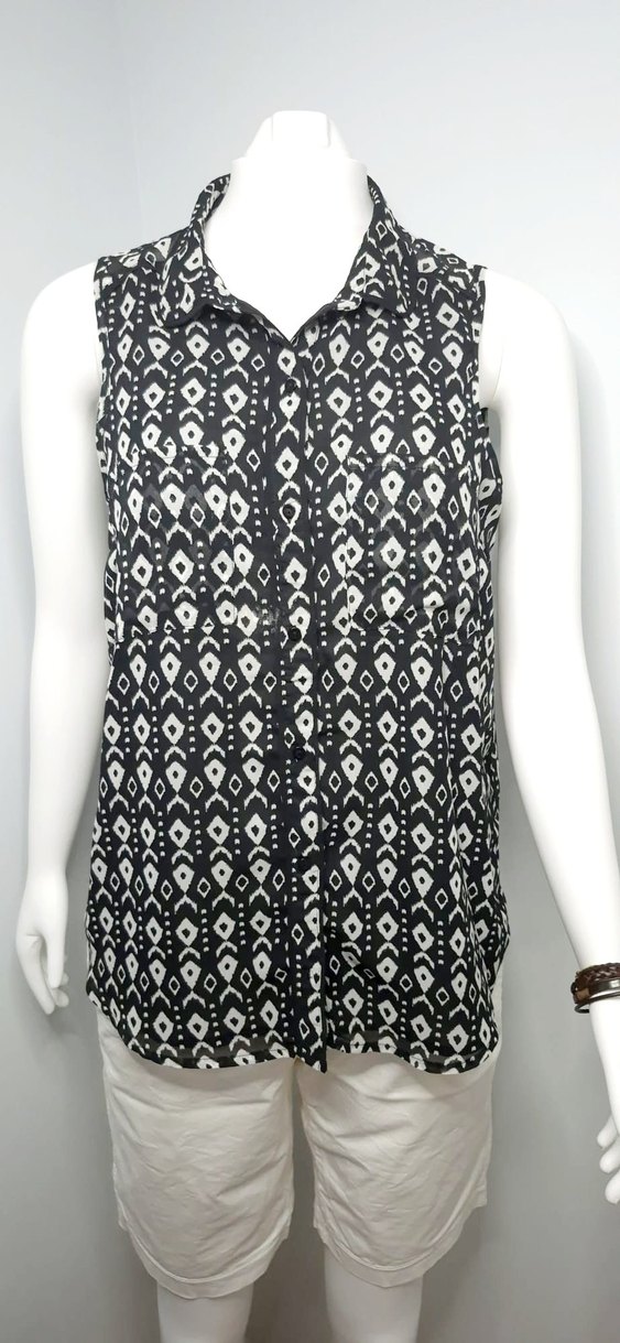 Düğmeli Siyah Desenli Bohem  Bluz - Görsel 2