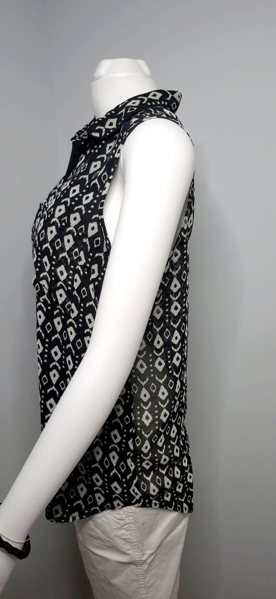 Düğmeli Siyah Desenli Bohem  Bluz - Görsel 3