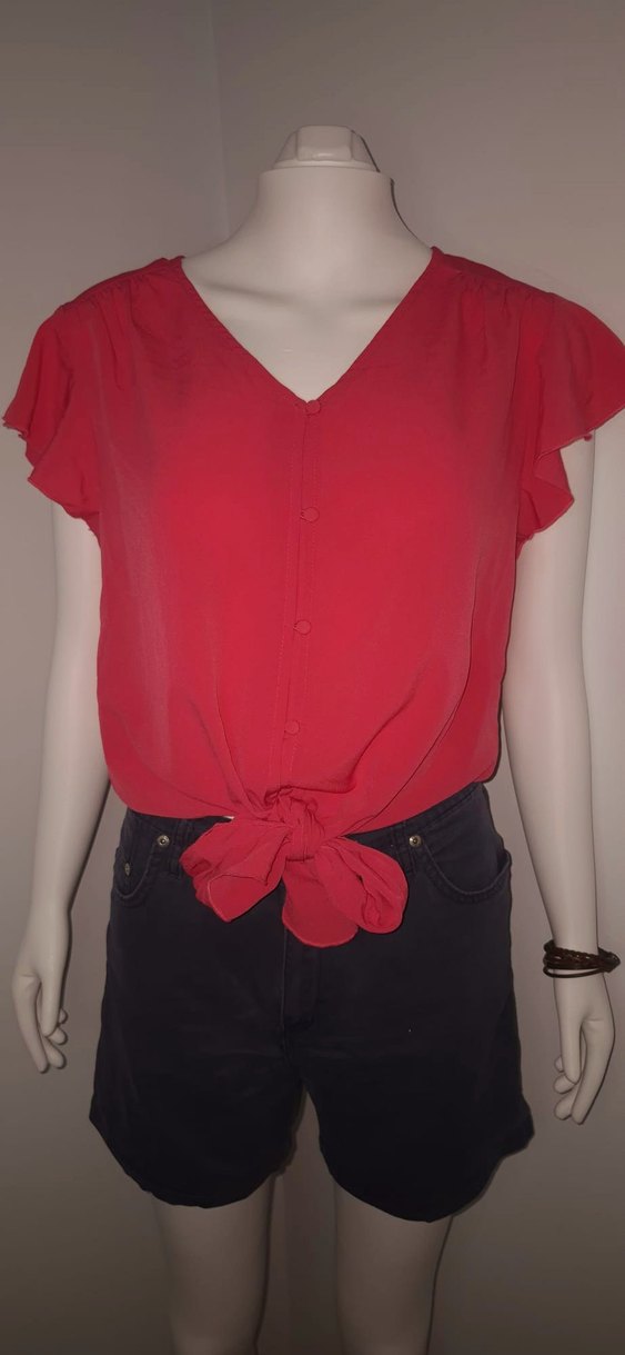 Pembe V Yakalı Kadın Bluz - Görsel 5