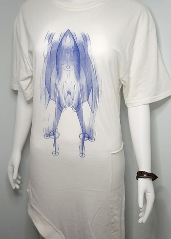 Beyaz Baskılı Pamuklu Salaş Elbise - Görsel 7