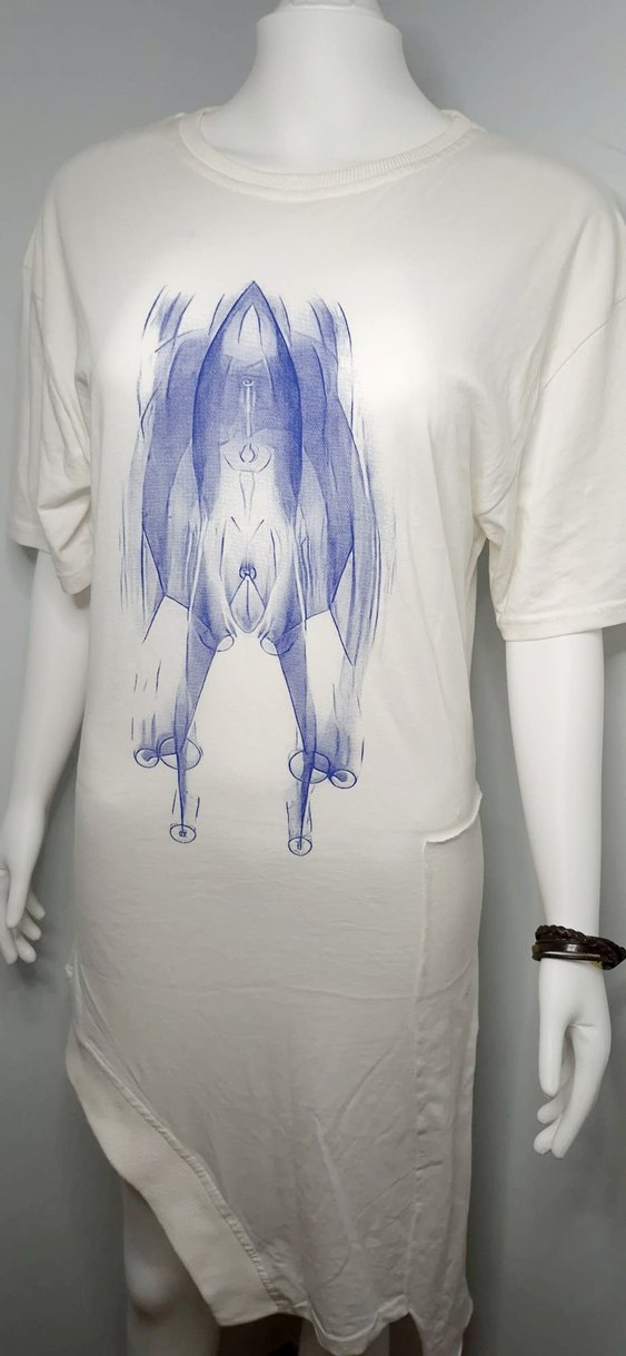 Beyaz Baskılı Pamuklu Salaş Elbise - Görsel 2