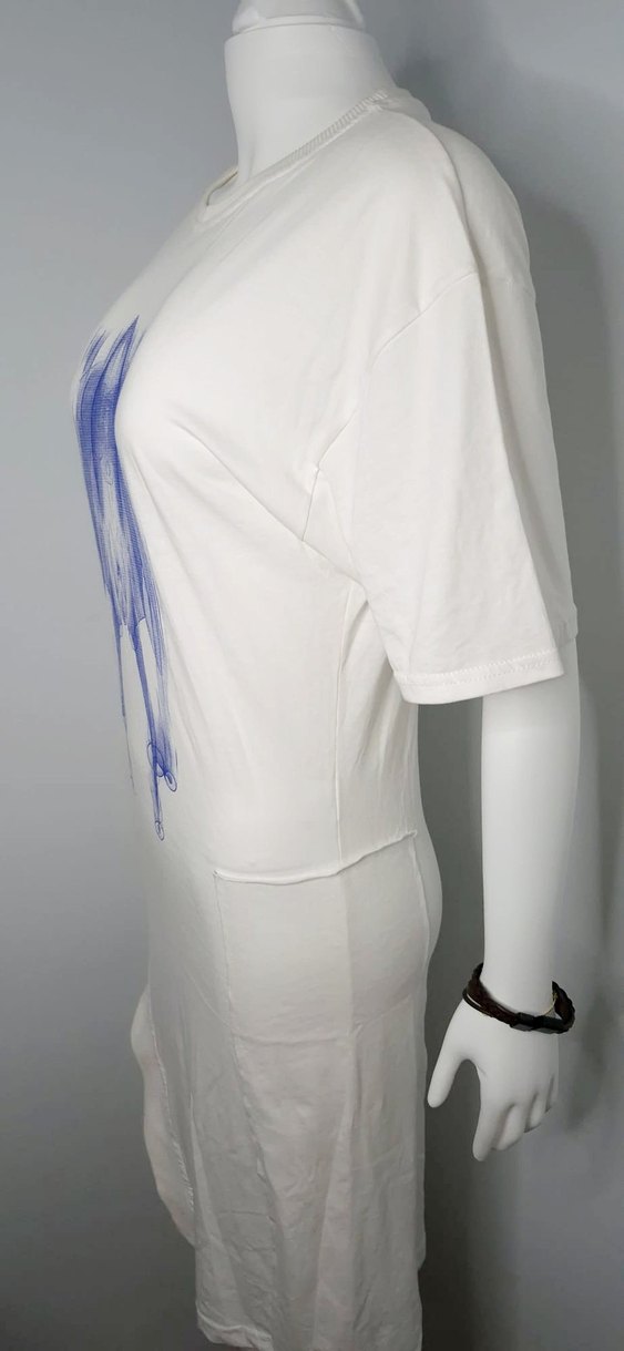 Beyaz Baskılı Pamuklu Salaş Elbise - Görsel 3