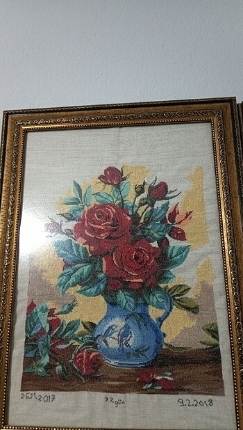 El emeğim Kanaviçe tablo vazoda güller 9 sayfalık bir desen usta