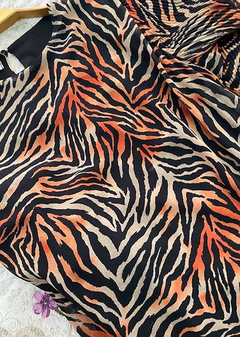 42 Beden Zebra Desenli Uzun Bohem Elbise