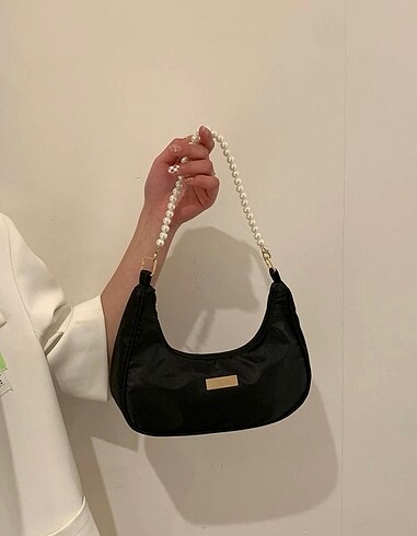 Pearl chain moon shoulder bag