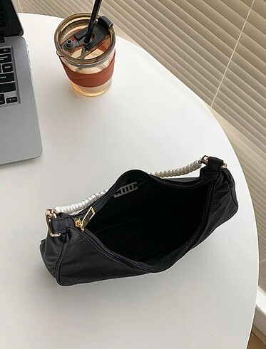  Beden siyah Renk Pearl chain moon shoulder bag