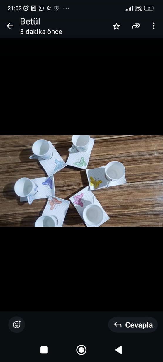 Renkli Kelebek Desenli Fincan ve Tabak Seti - Görsel 4