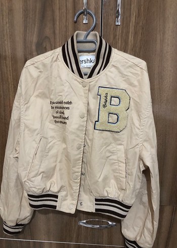Bej Düğmeli Bershka Kadın Bomber Ceket