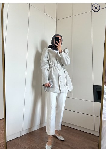 38 Beden Düğmeli Gri Midi Kadın ceket qalve manuka mango zara beblue hm
