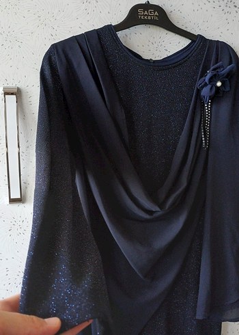 Lacivert Drapeli Uzun Abiye Elbise manuka pinarsems alvina - Görsel 6