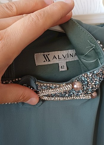 Turkuaz Drapeli Uzun Abiye Elbise - Görsel 6