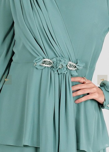 Turkuaz Drapeli Uzun Abiye Elbise - Görsel 3