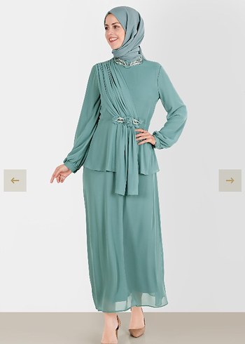 Turkuaz Drapeli Uzun Abiye Elbise - Görsel 2