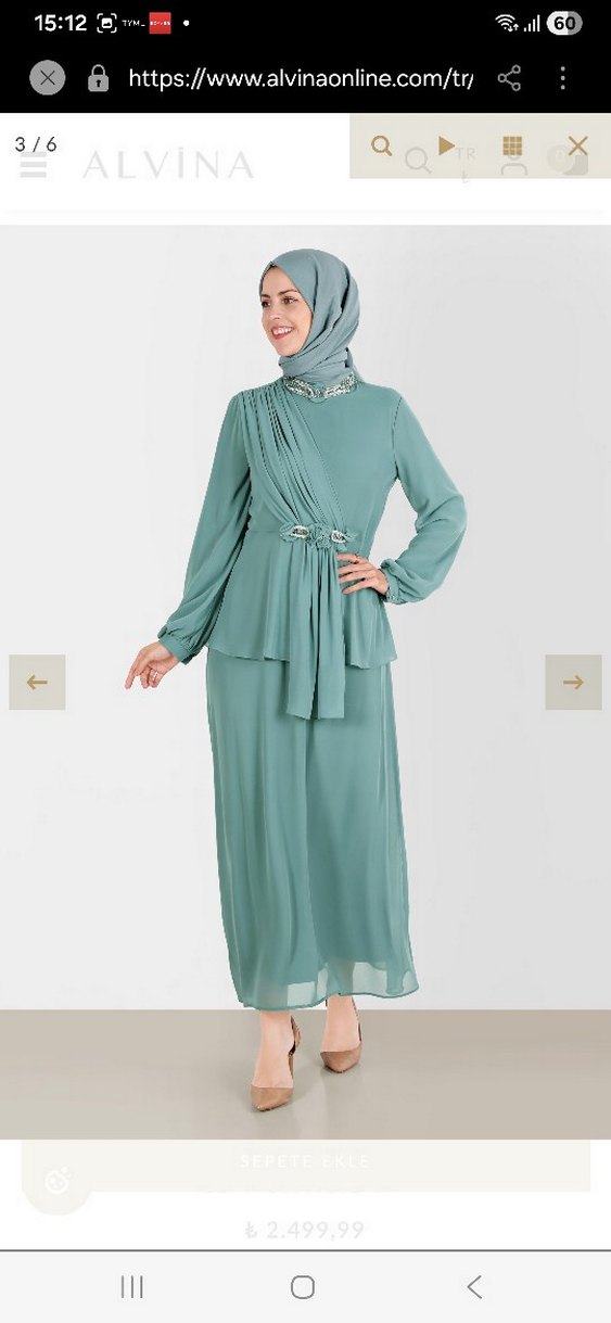 Turkuaz Drapeli Uzun Abiye Elbise - Görsel 2