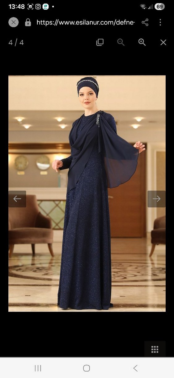 Lacivert Uzun Kollu Drapeli Kadın Abiye Elbise - Görsel 3