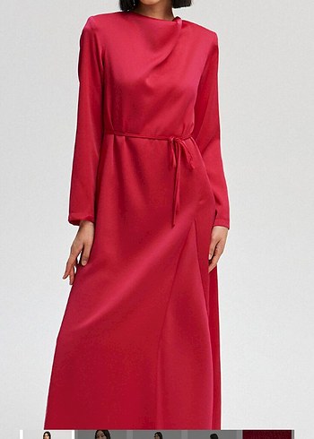 Pembe Uzun Kollu Drapeli Uzun Elbise - Görsel 2