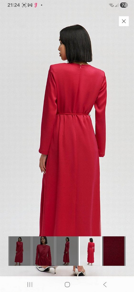 Pembe Uzun Kollu Drapeli Uzun Elbise - Görsel 3