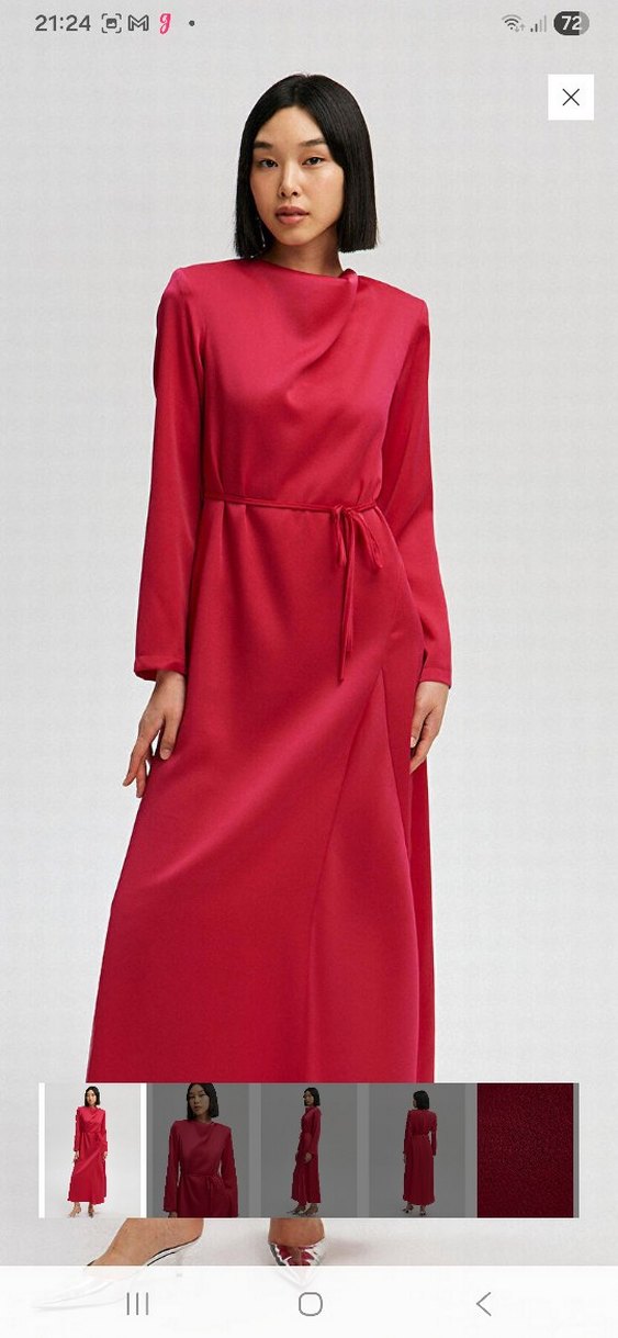 Pembe Uzun Kollu Drapeli Uzun Elbise - Görsel 2