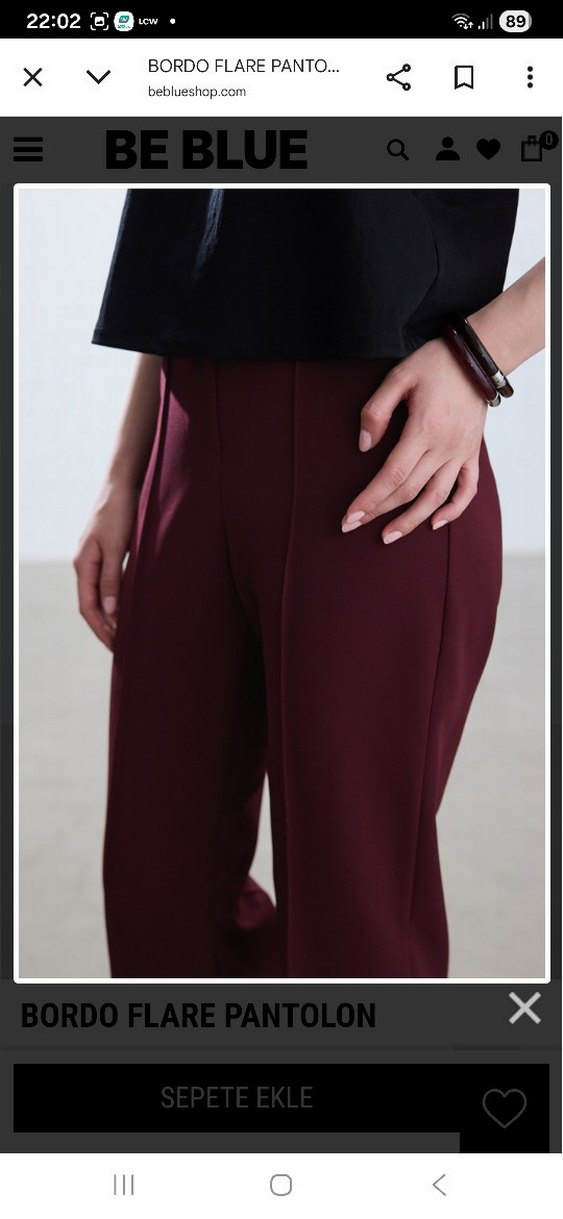 Bordo Midi Kadın Kumaş Pantolon Flare Beblue Manuka Zara Hm - Görsel 3