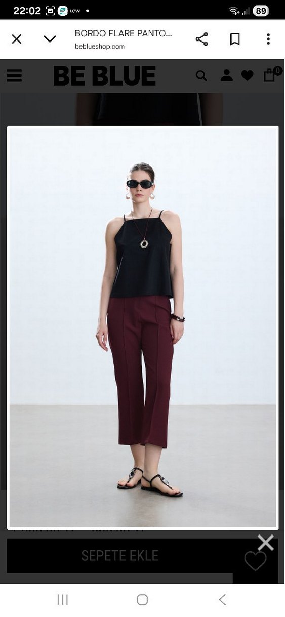 Bordo Midi Kadın Kumaş Pantolon Flare Beblue Manuka Zara Hm - Görsel 2