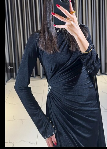 Uzun Siyah Gotik Kadın Abiye Elbise - Görsel 4