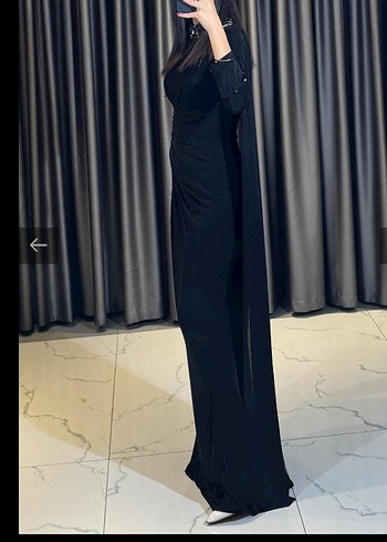 Uzun Siyah Gotik Kadın Abiye Elbise - Görsel 3