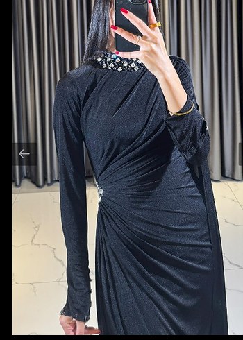 Uzun Siyah Gotik Kadın Abiye Elbise - Görsel 2