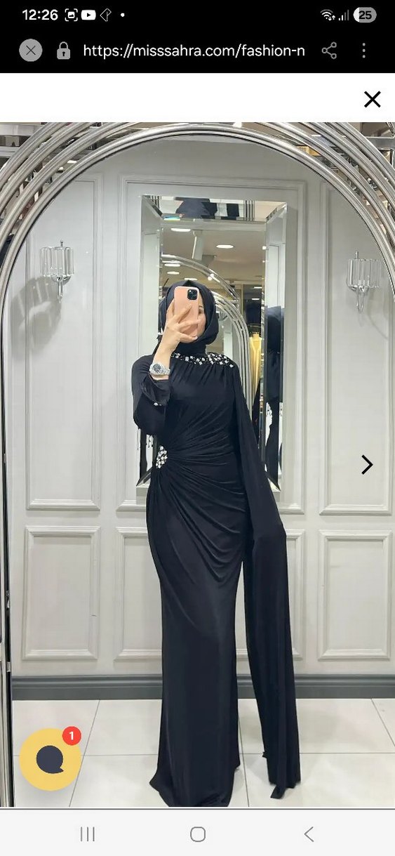 Uzun Kollu Siyah Drapeli Abiye Elbise - Görsel 2