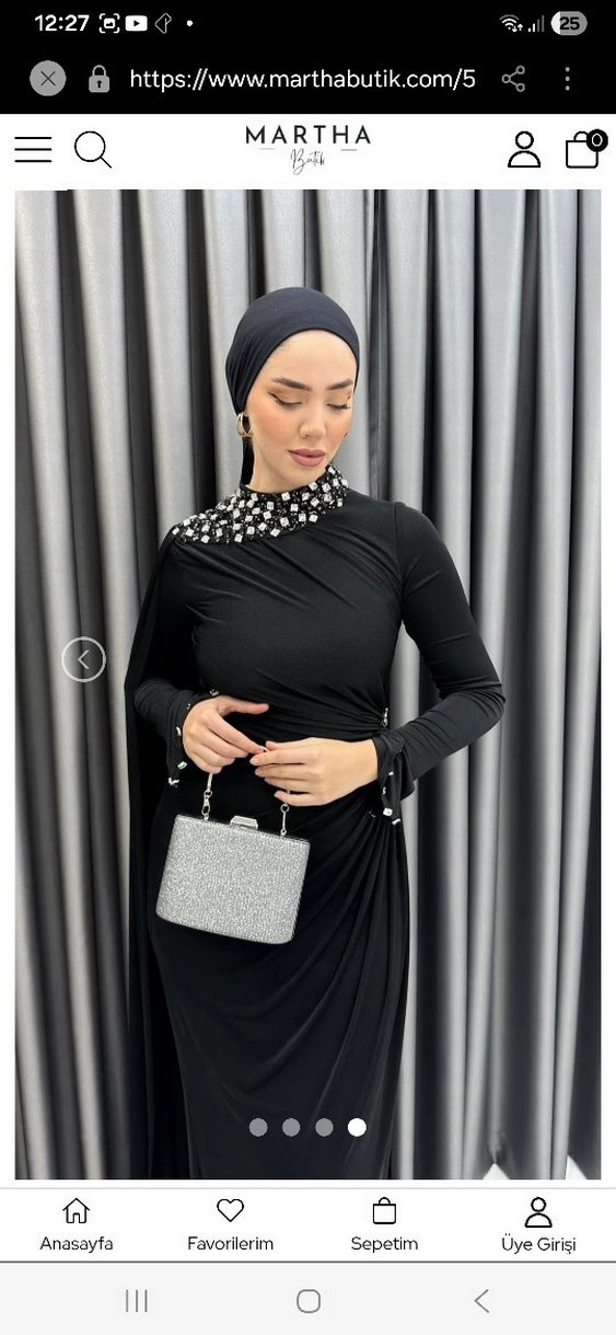 Uzun Kollu Siyah Drapeli Abiye Elbise - Görsel 3