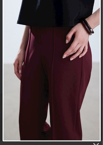 Bordo Salaş Midi Kadın Kumaş Pantolon flare beblue manuka - Görsel 2