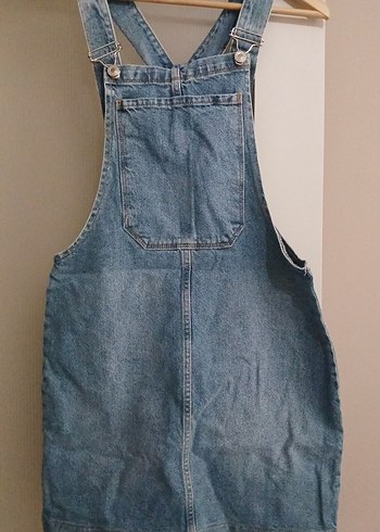 Kadın Mavi Kot Askılı Midi Salopet - Görsel 2