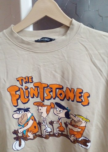 LCW L beden bej önü resim baskılı siwit tsört - Görsel 6