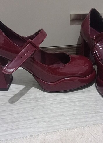 Diğer bordo platform topuklu ayakkabı