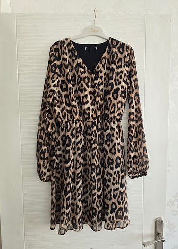 Zara Kahverengi Leopar Desenli Mini Elbise