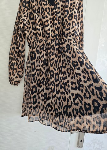 38 Beden kahverengi Renk Kahverengi Leopar Desenli Mini Elbise