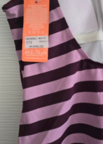 Mor Çizgili Kolsuz Kadın Mayo - Görsel 3