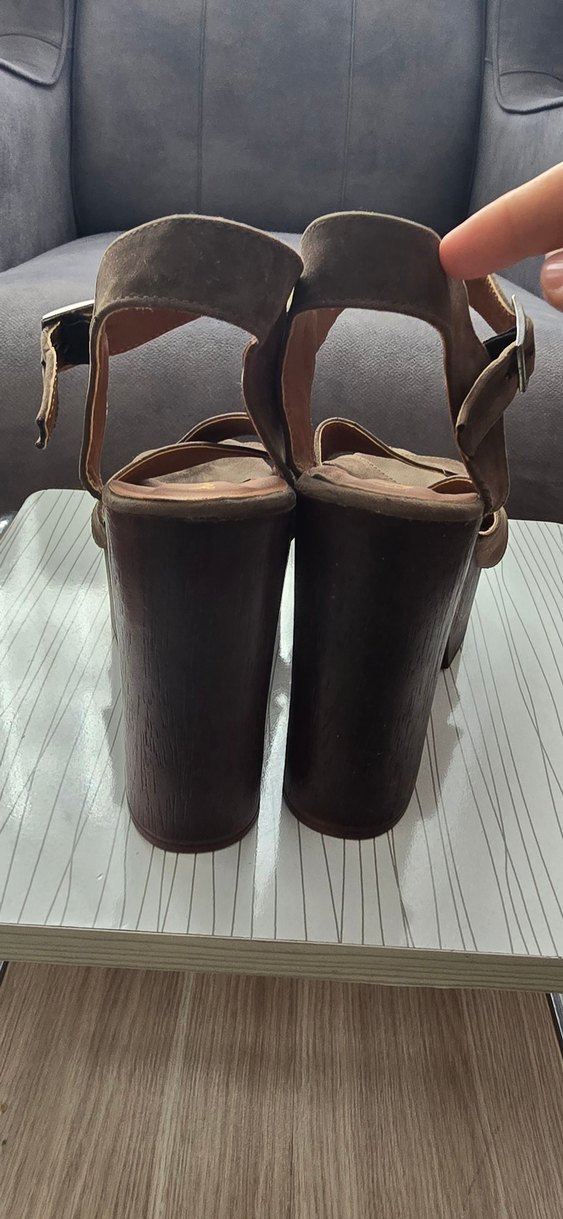 Kahverengi Süet Platform Topuklu Kadın Ayakkabı - Görsel 4