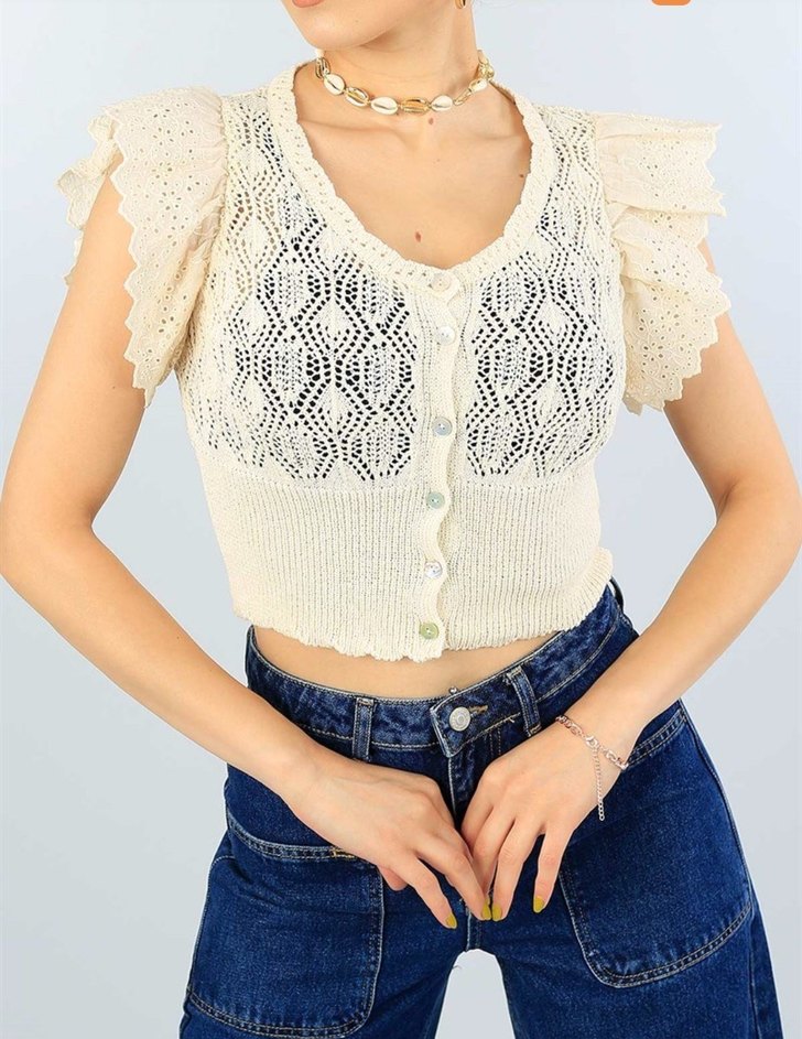 Beyaz Dantel Detaylı Bohem Kız Bolero - Görsel 2