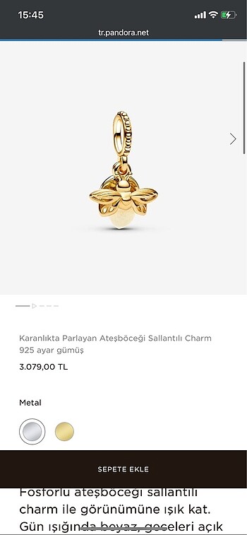 pandora charm ateş böceği