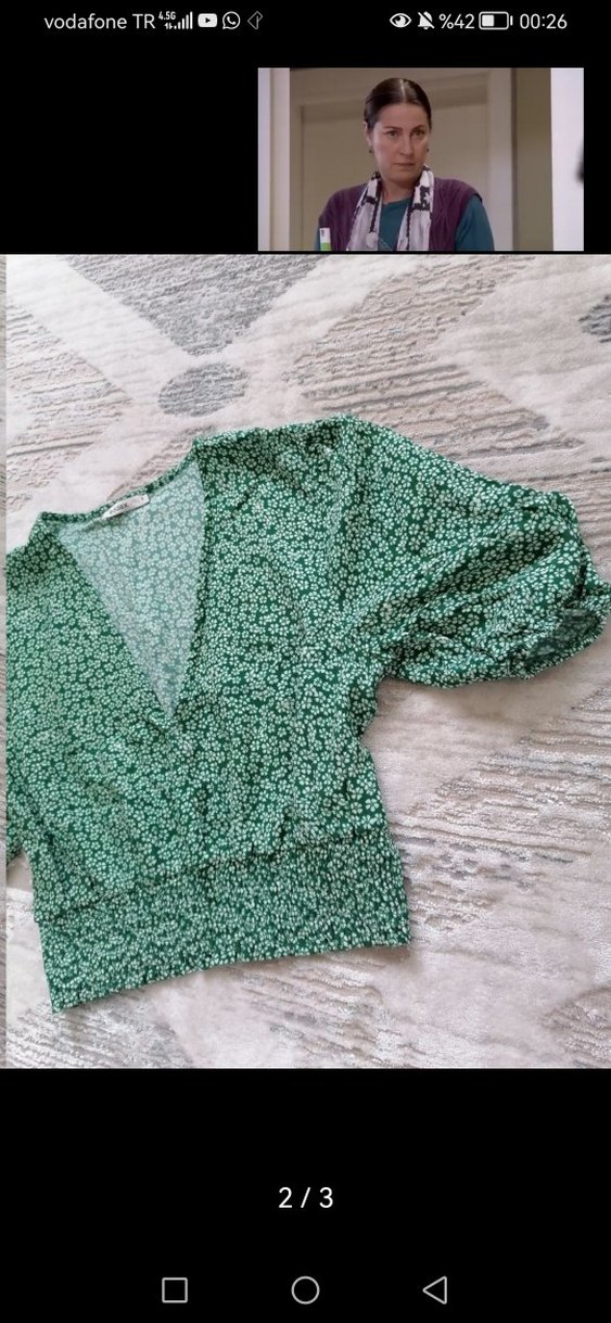 Yeşil Uzun Kollu V Yaka Mini Bluz - Görsel 2