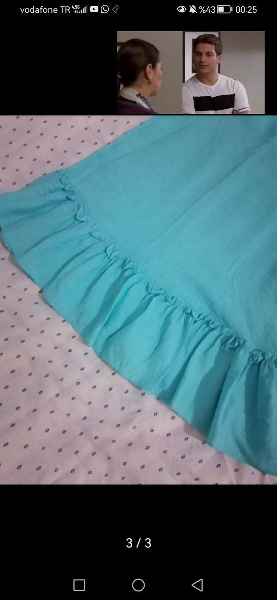 Turkuaz Fırfırlı Uzun Keten Elbise - Görsel 3