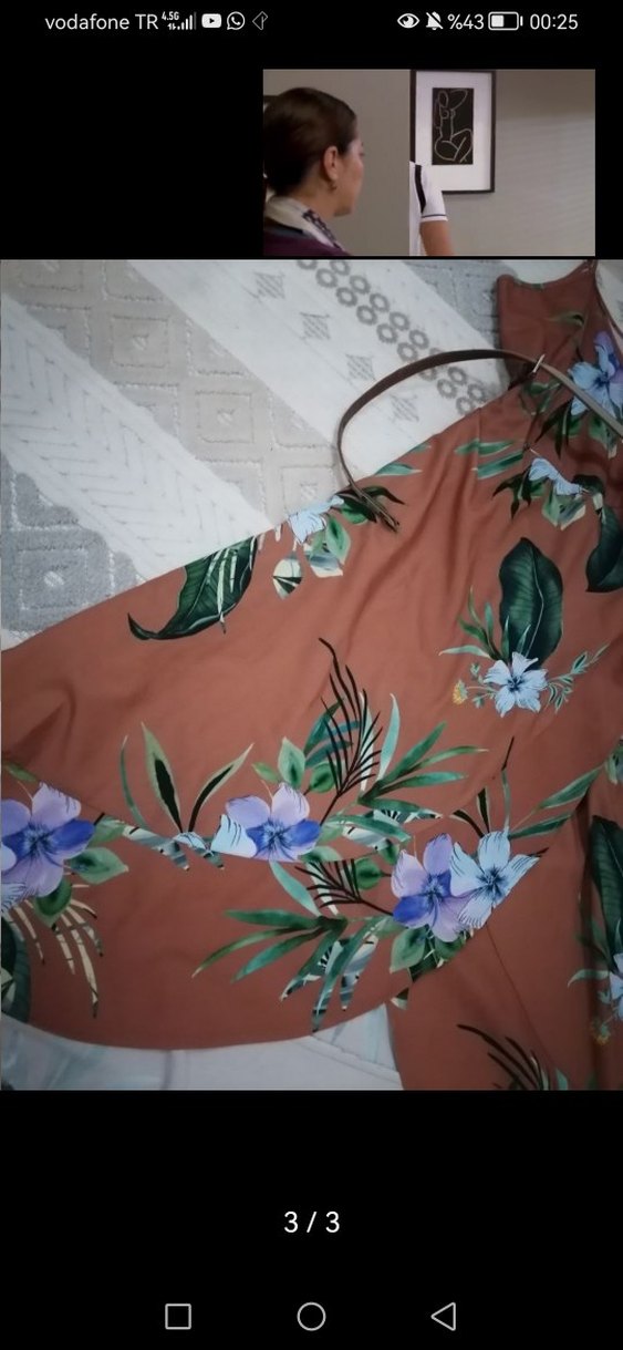 Kahverengi Çiçek Desenli Uzun Askılı Elbise - Görsel 3