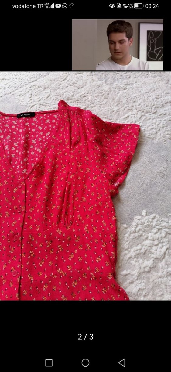 Kısa Kollu, Düğmeli Kırmızı Mini Elbise - Görsel 3