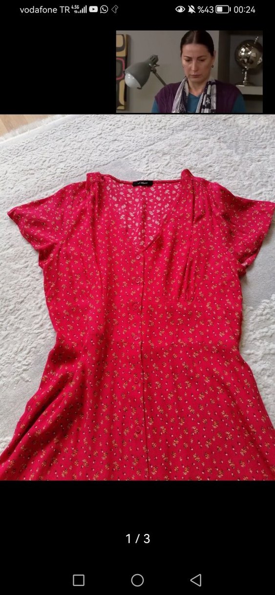 Kısa Kollu, Düğmeli Kırmızı Mini Elbise - Görsel 2