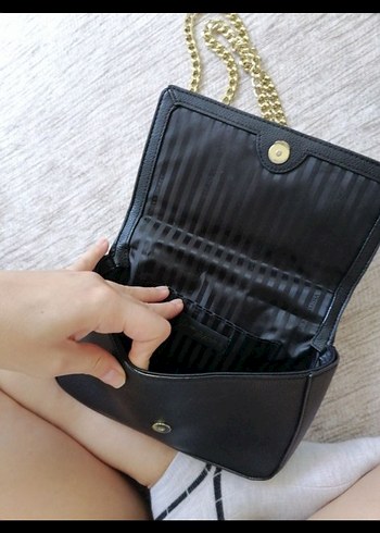 Siyah Zincir Detaylı Deri Kadın Çanta - Görsel 5