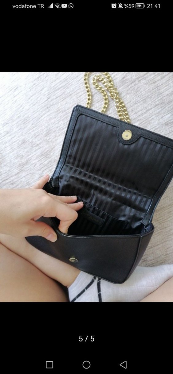 Siyah Zincir Detaylı Deri Kadın Çanta - Görsel 5