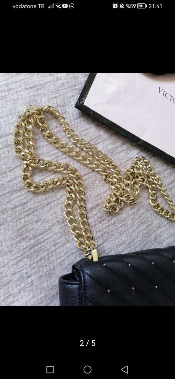 Siyah Zincir Detaylı Deri Kadın Çanta - Görsel 2