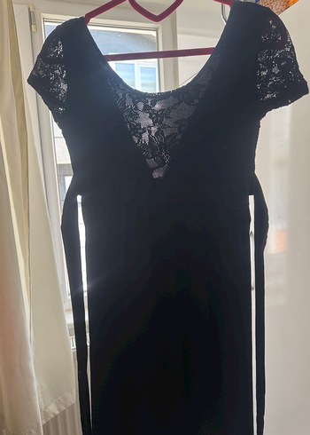 Diğer Siyah V Yaka Kemerli Midi Gotik Elbise