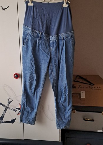 Mavi Denim Hamile Pantolonu, Kemerli, Rahat Kesim - Görsel 2