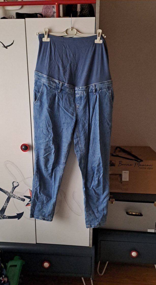 Mavi Denim Hamile Pantolonu, Kemerli, Rahat Kesim - Görsel 2